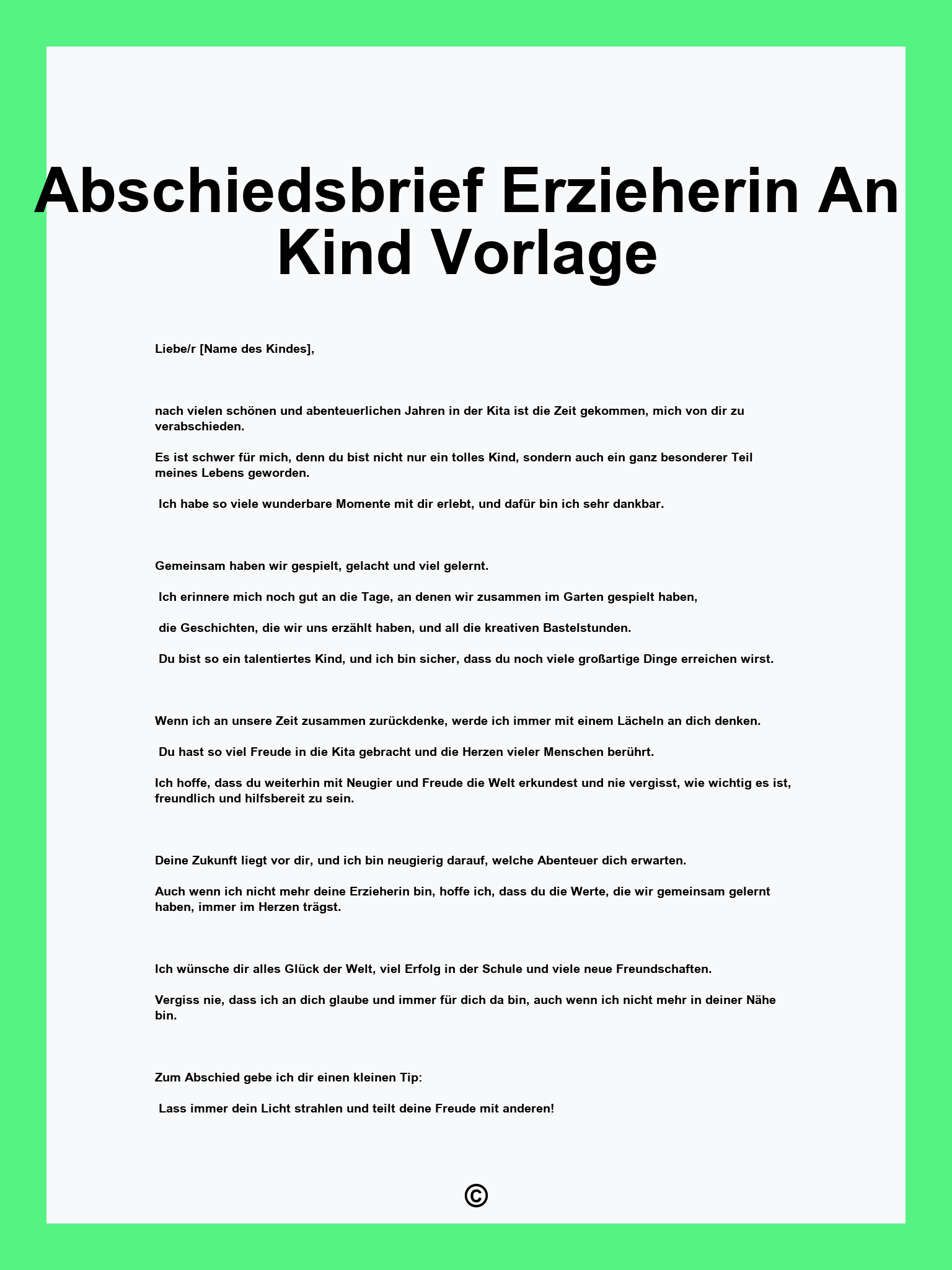 Abschiedsbrief Erzieherin An Kind Vorlage