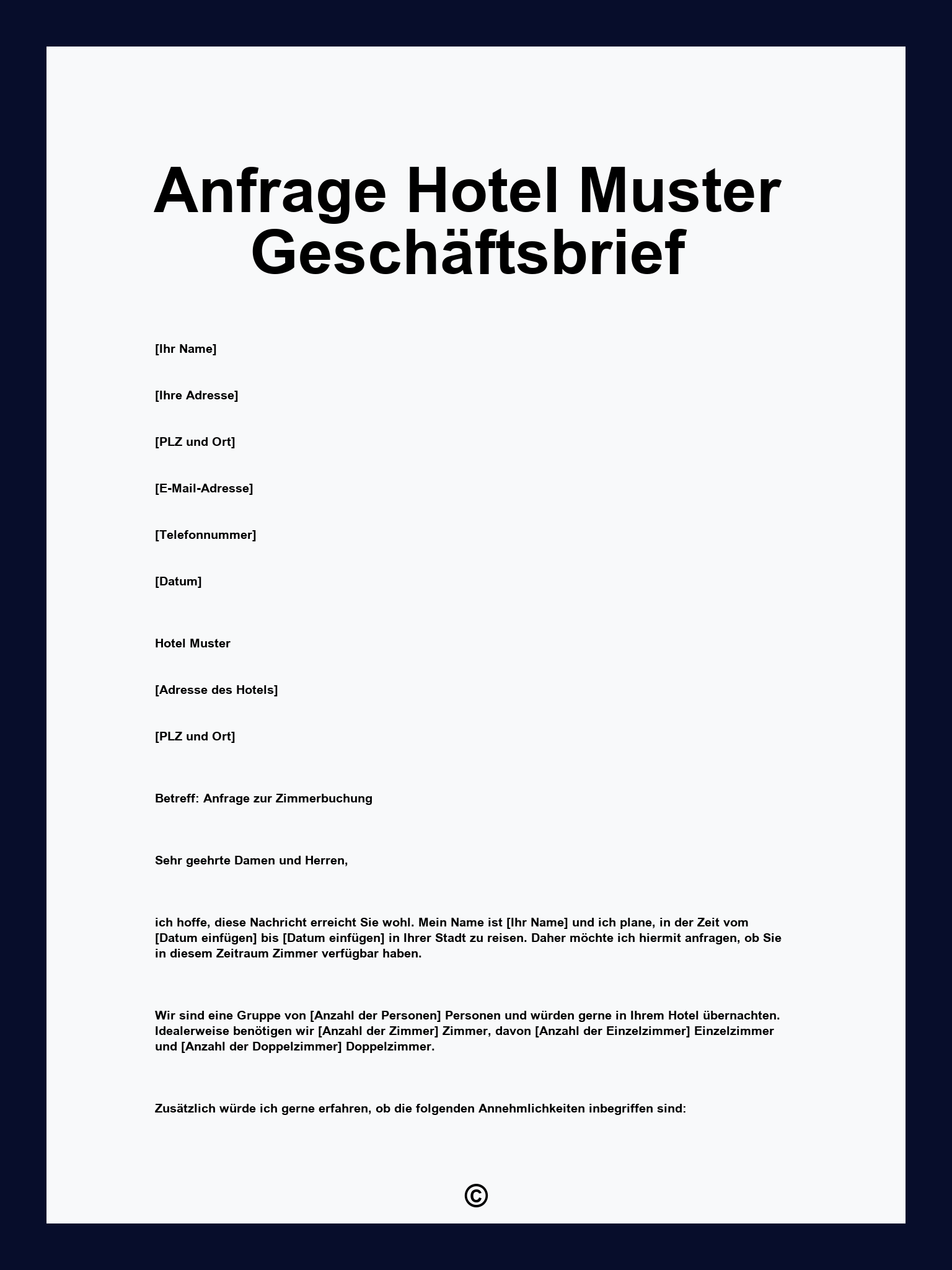 Anfrage Hotel Muster Geschäftsbrief