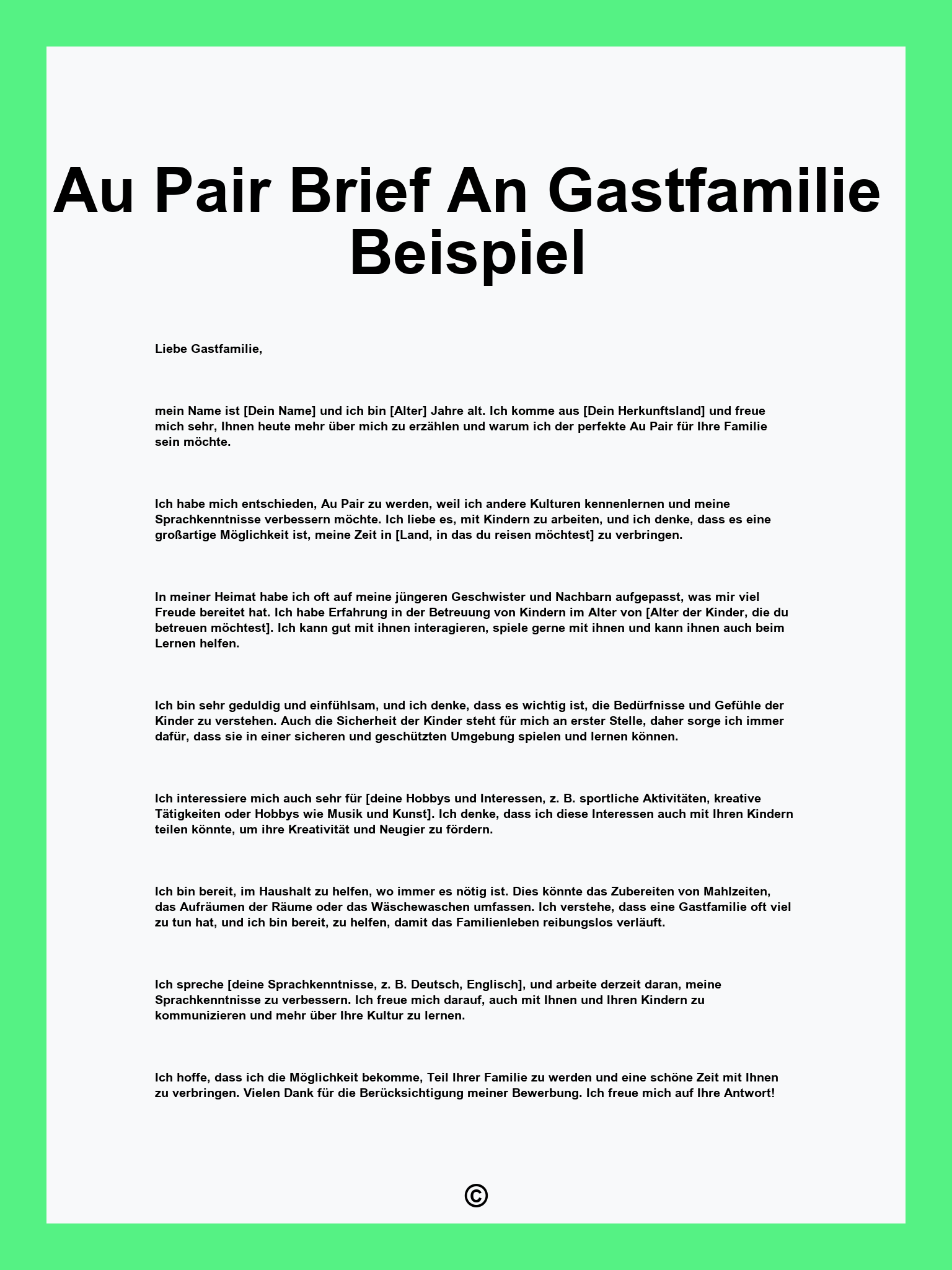 Au Pair Brief An Gastfamilie Beispiel