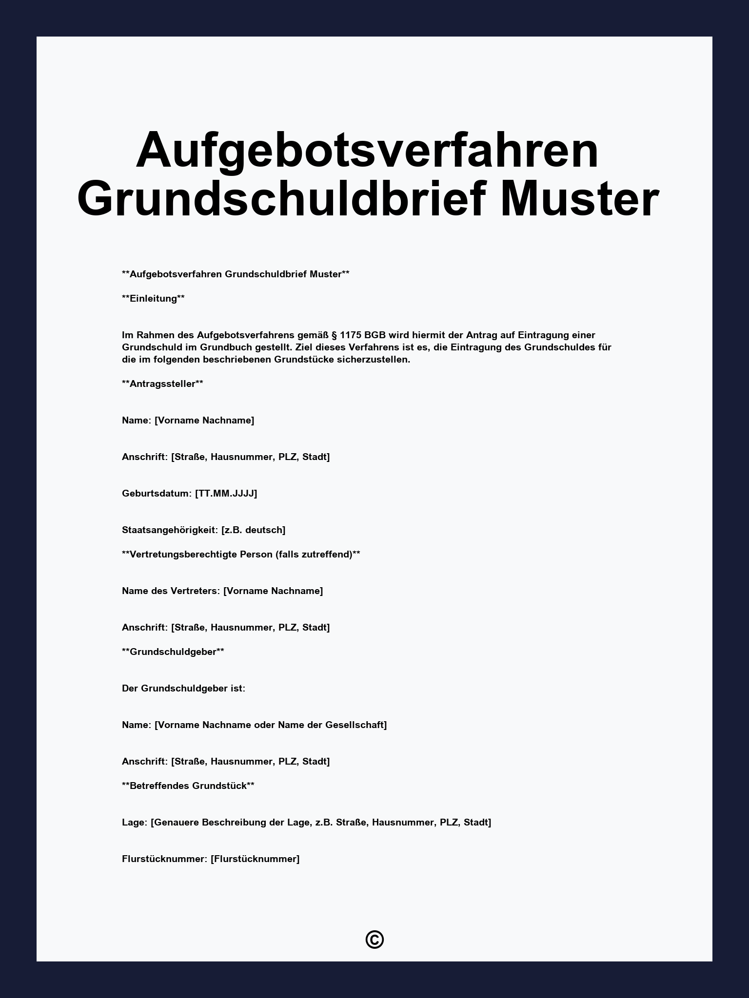 Aufgebotsverfahren Grundschuldbrief Muster