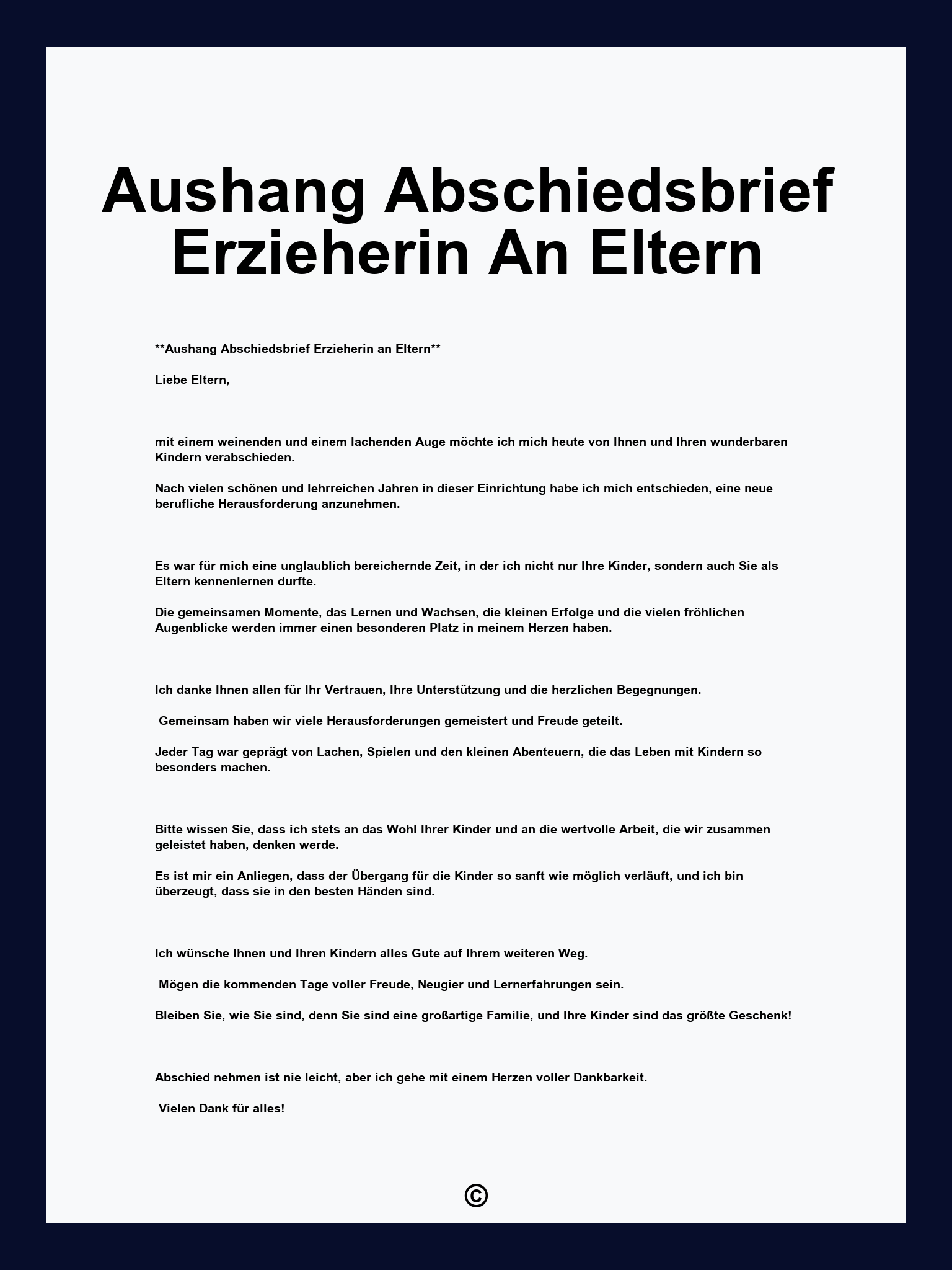 Aushang Abschiedsbrief Erzieherin An Eltern