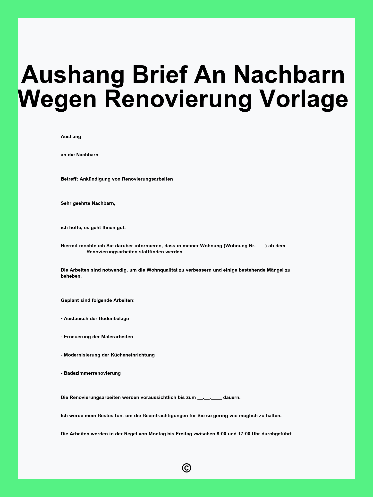 Aushang Brief An Nachbarn Wegen Renovierung Vorlage