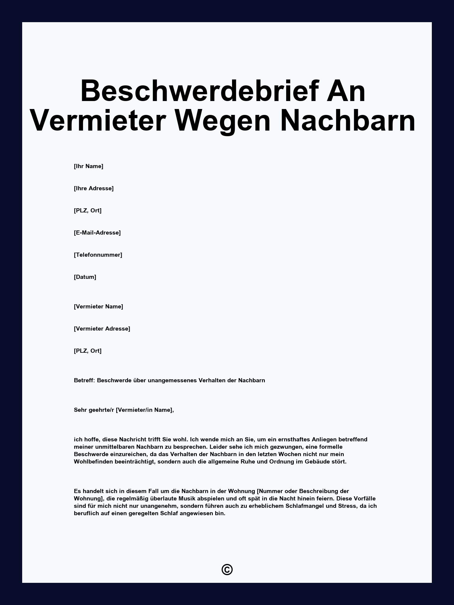 Beschwerdebrief An Vermieter Wegen Nachbarn