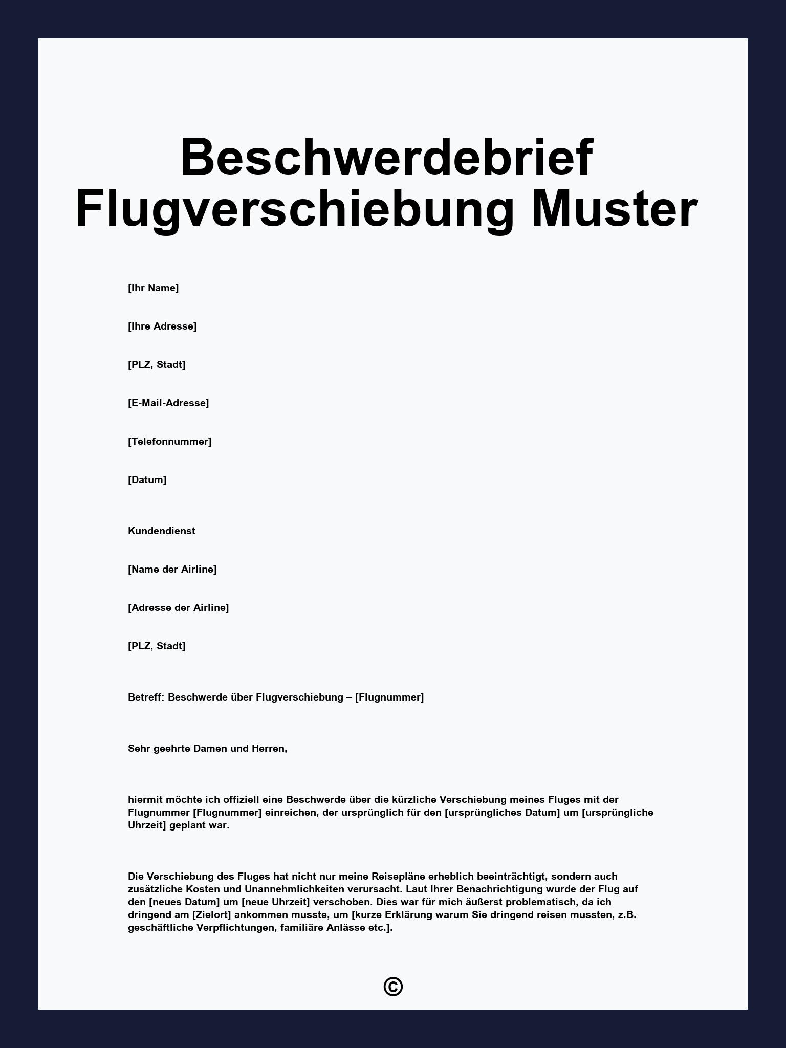 Beschwerdebrief Flugverschiebung Muster