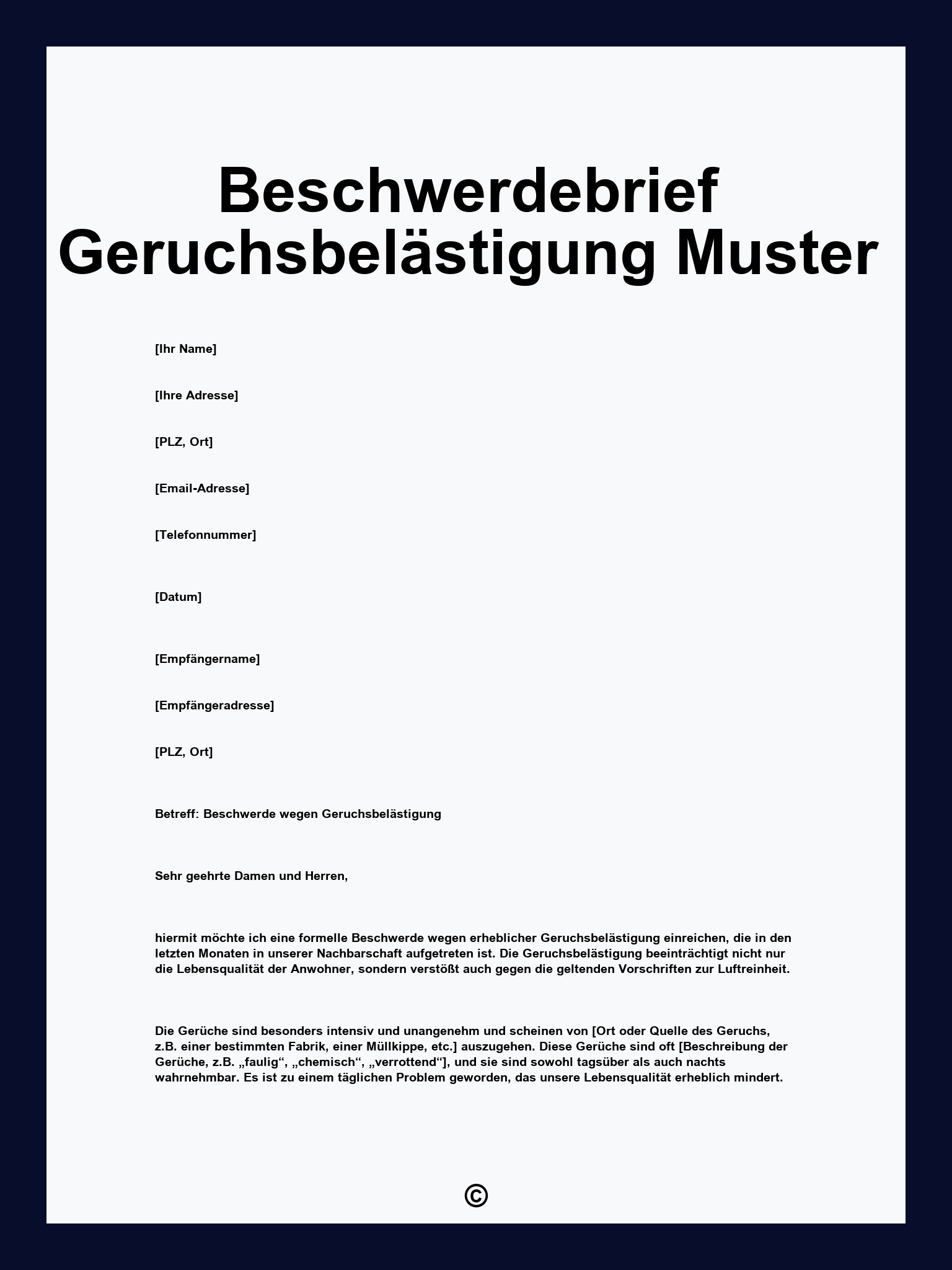 Beschwerdebrief Geruchsbelästigung Muster