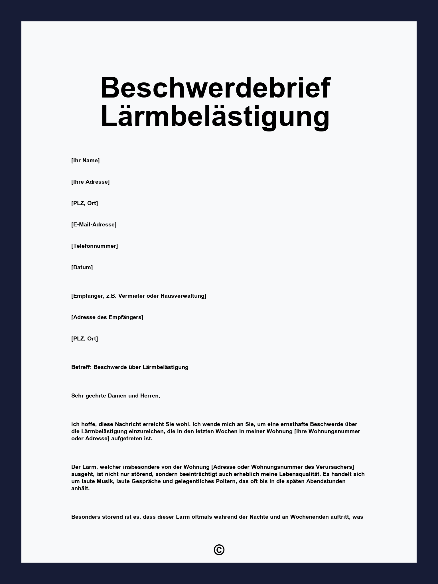 Beschwerdebrief Lärmbelästigung