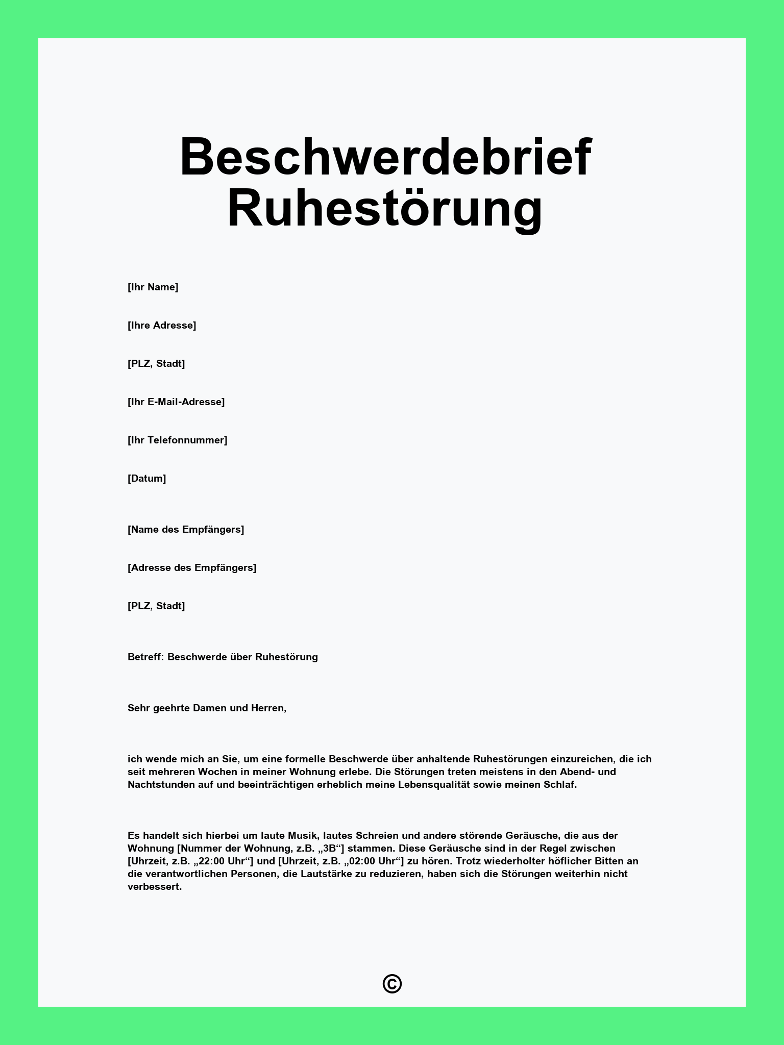Beschwerdebrief Ruhestörung