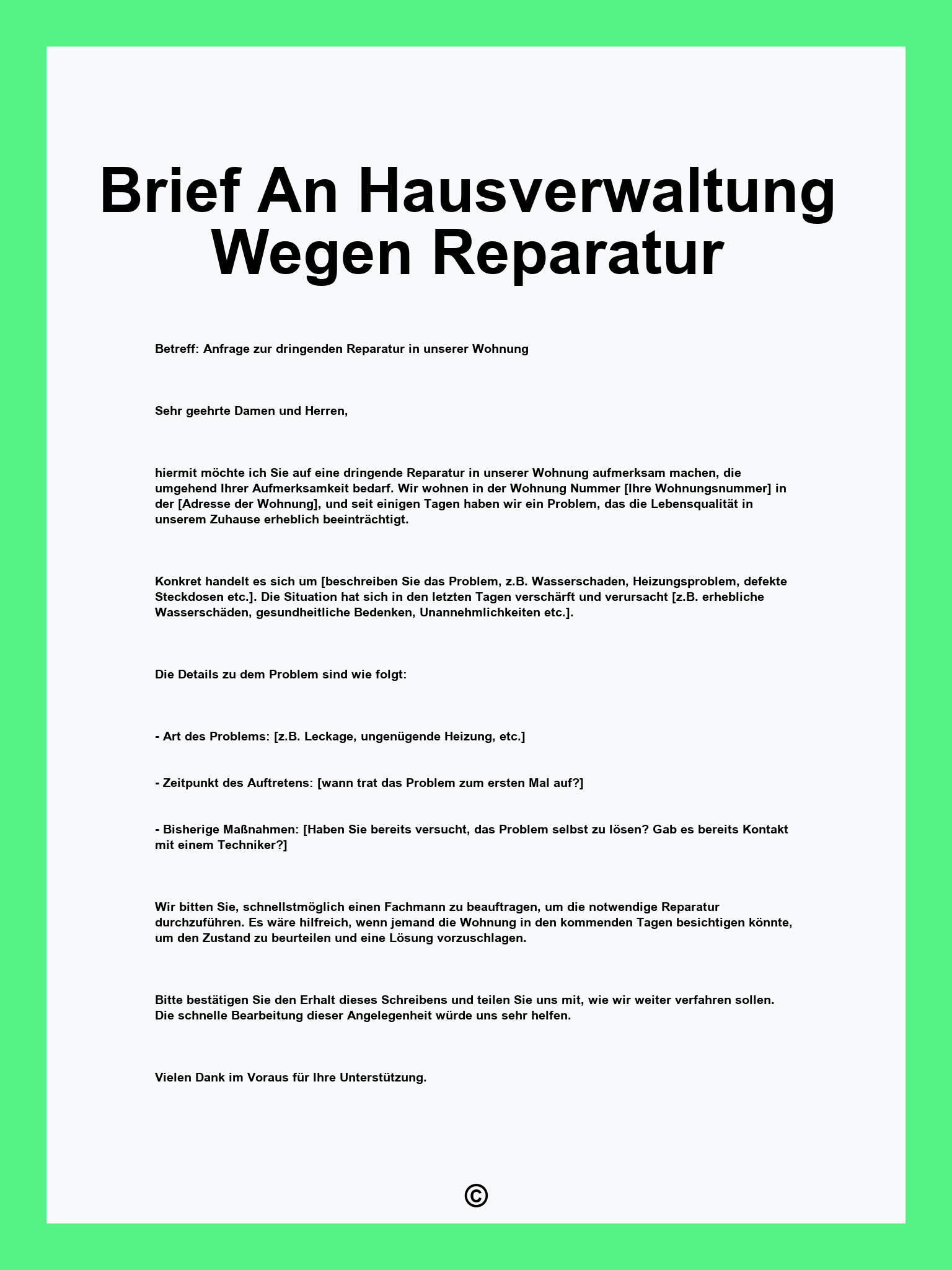 Brief An Hausverwaltung Wegen Reparatur