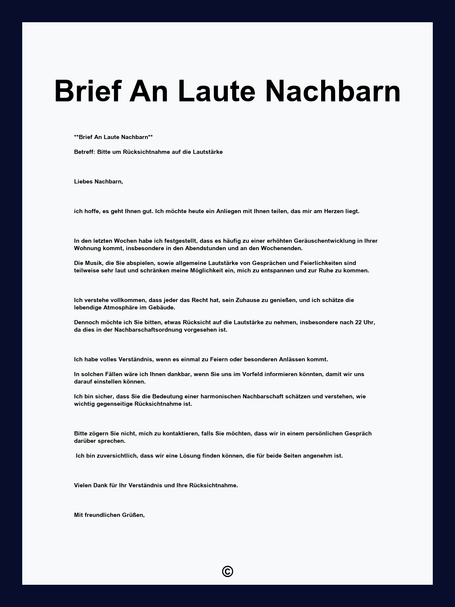 Brief An Laute Nachbarn
