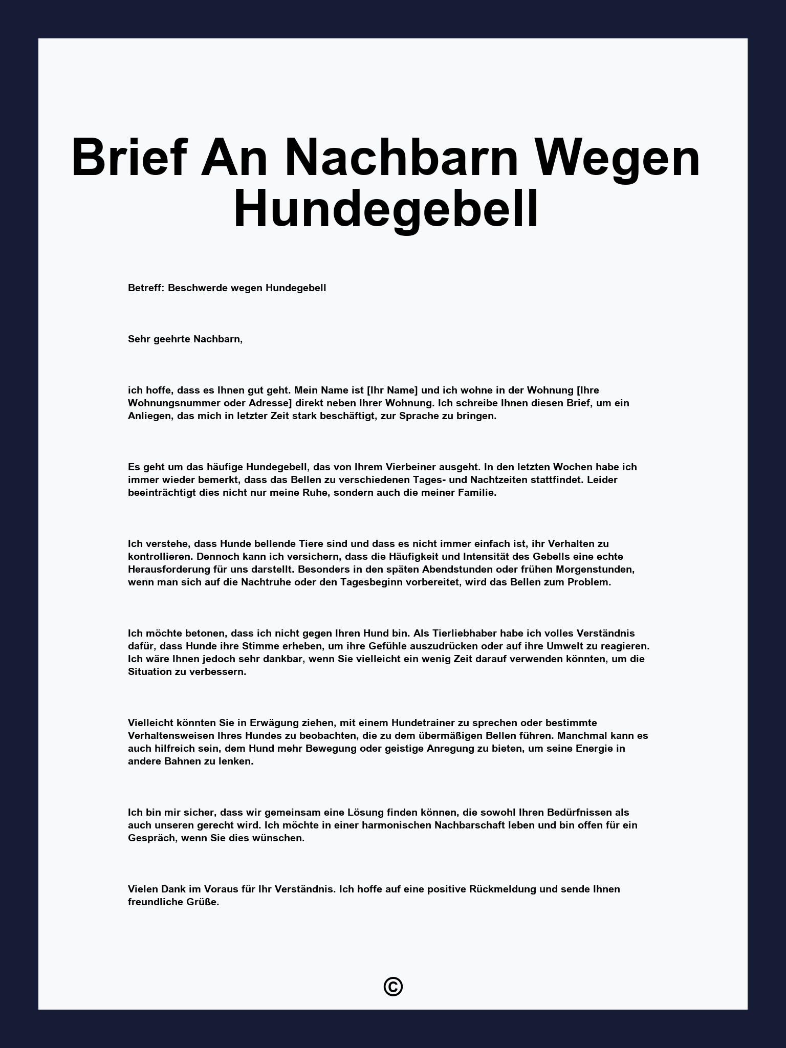 Brief An Nachbarn Wegen Hundegebell
