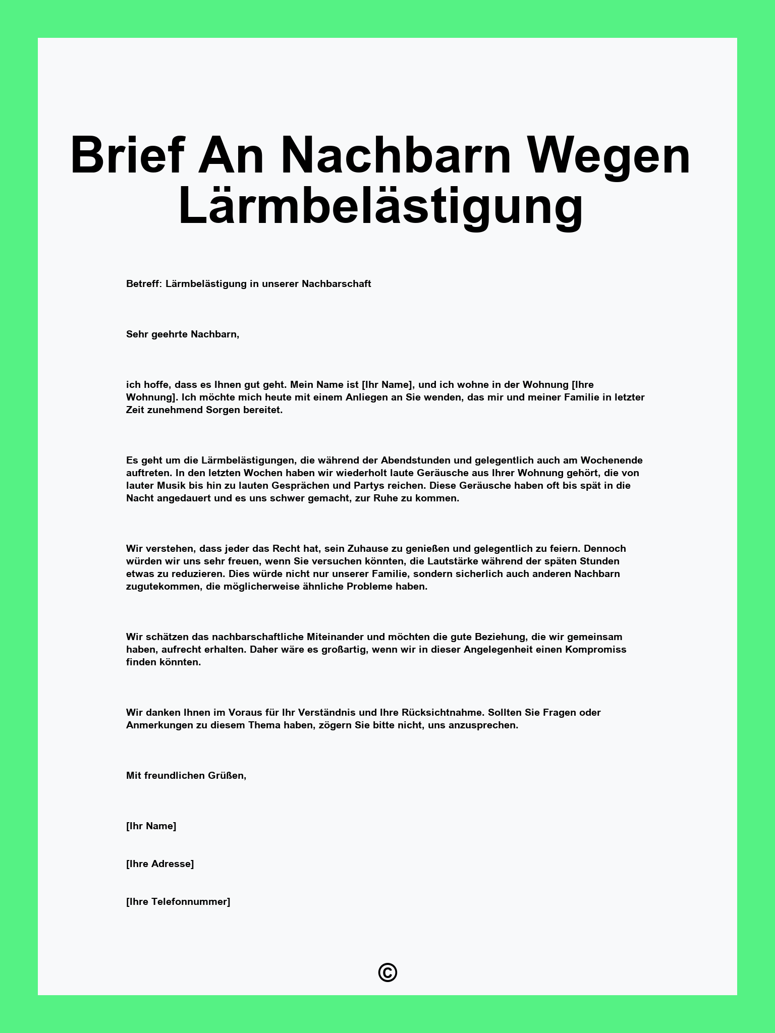 Brief An Nachbarn Wegen Lärmbelästigung