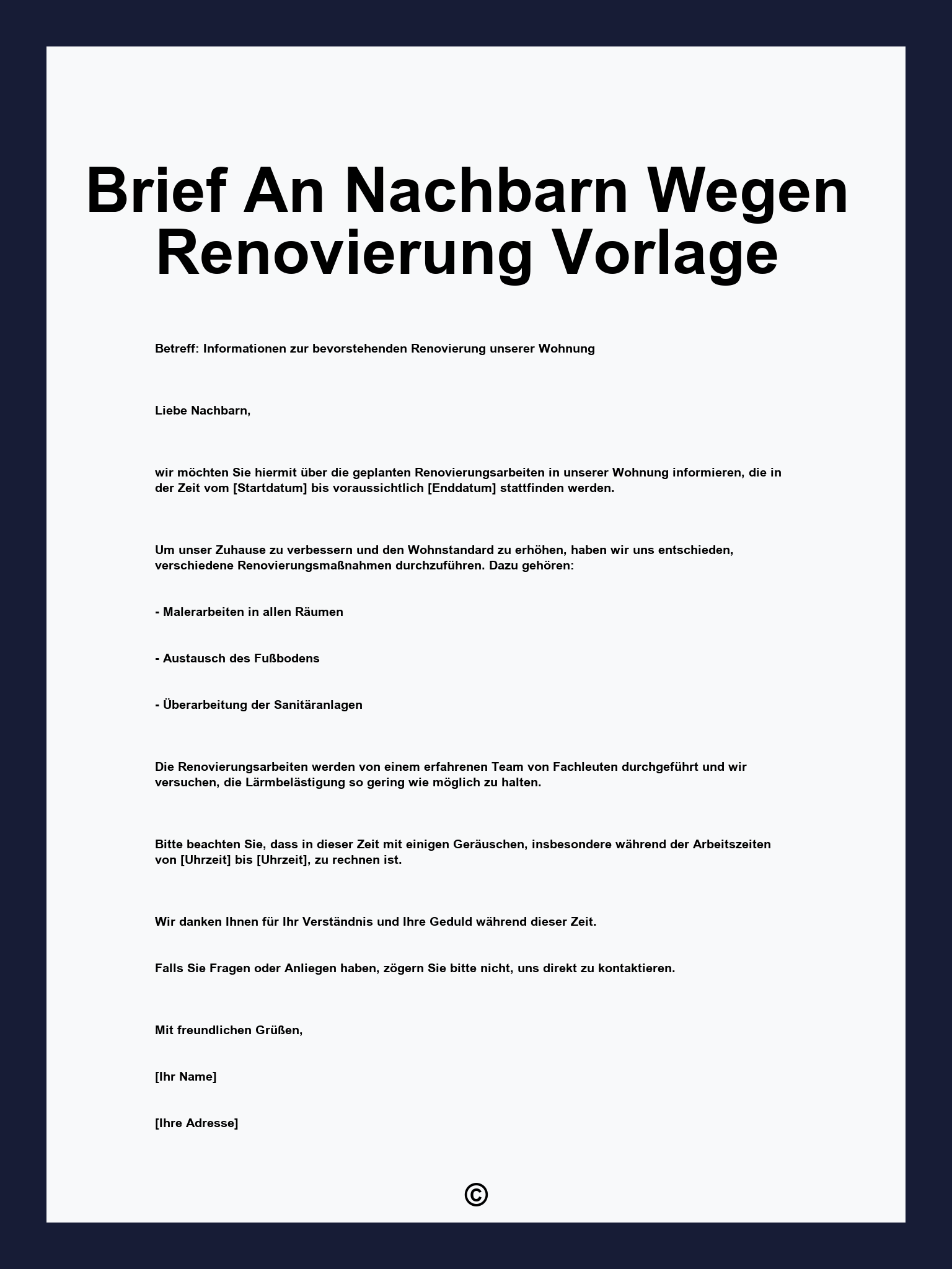 Brief An Nachbarn Wegen Renovierung Vorlage