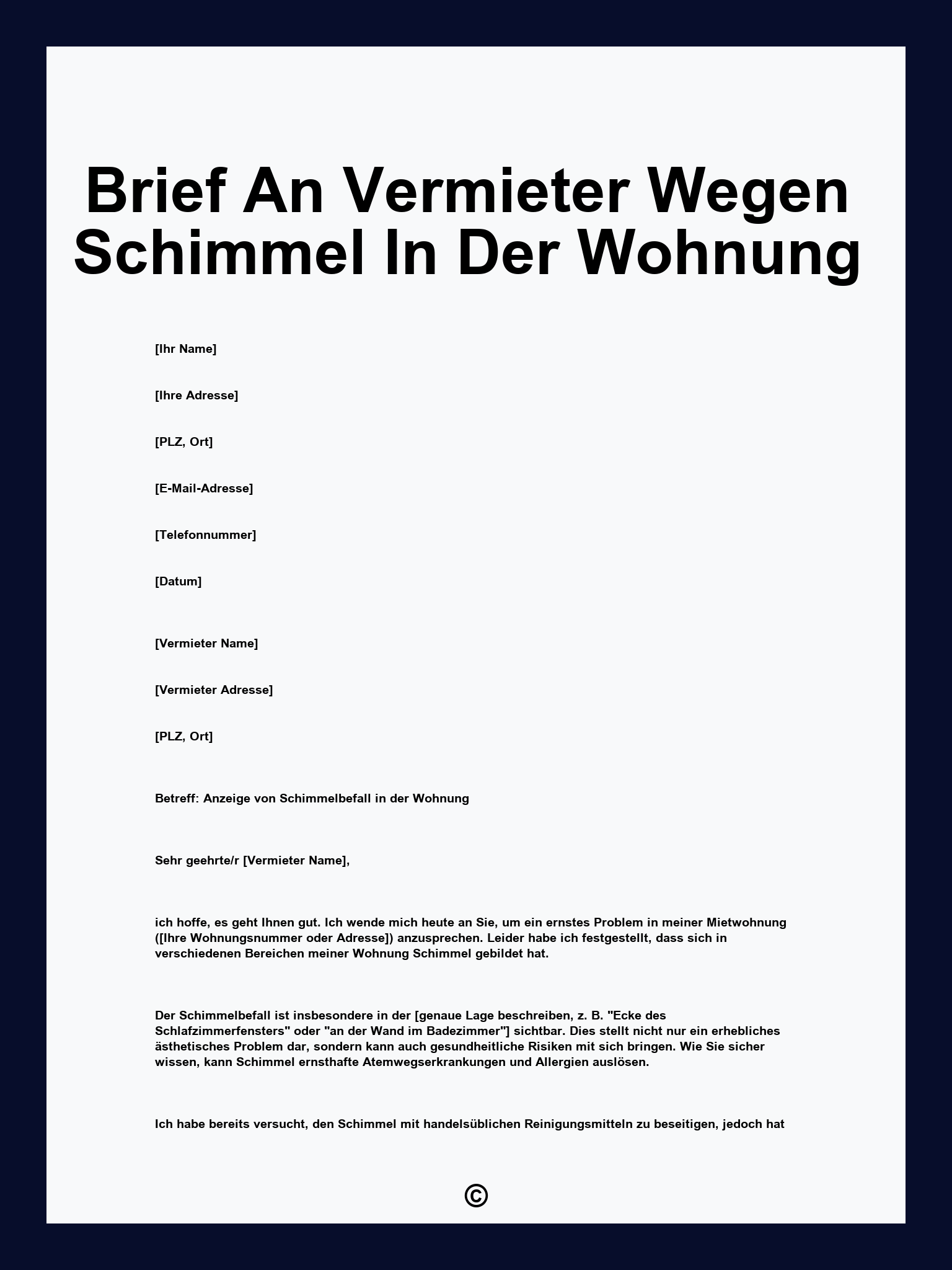 Brief An Vermieter Wegen Schimmel In Der Wohnung