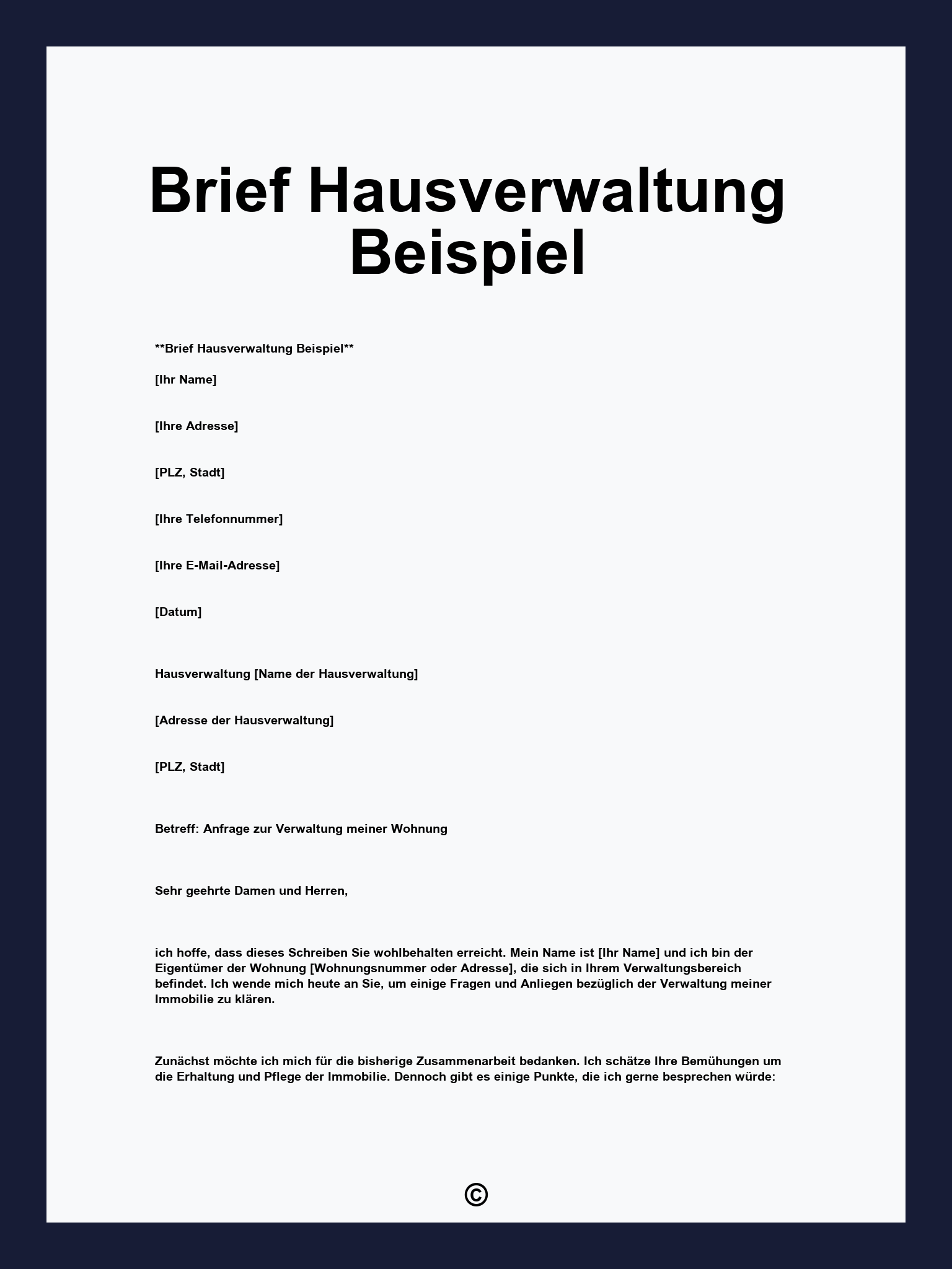 Brief Hausverwaltung Beispiel