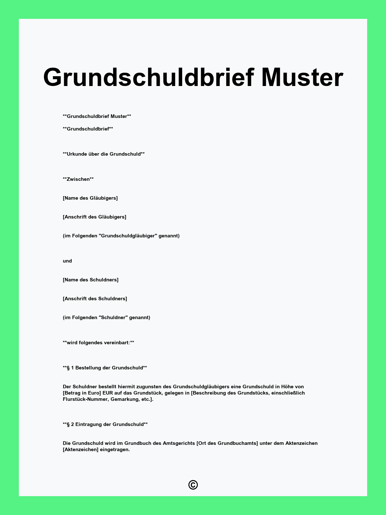 Grundschuldbrief Muster