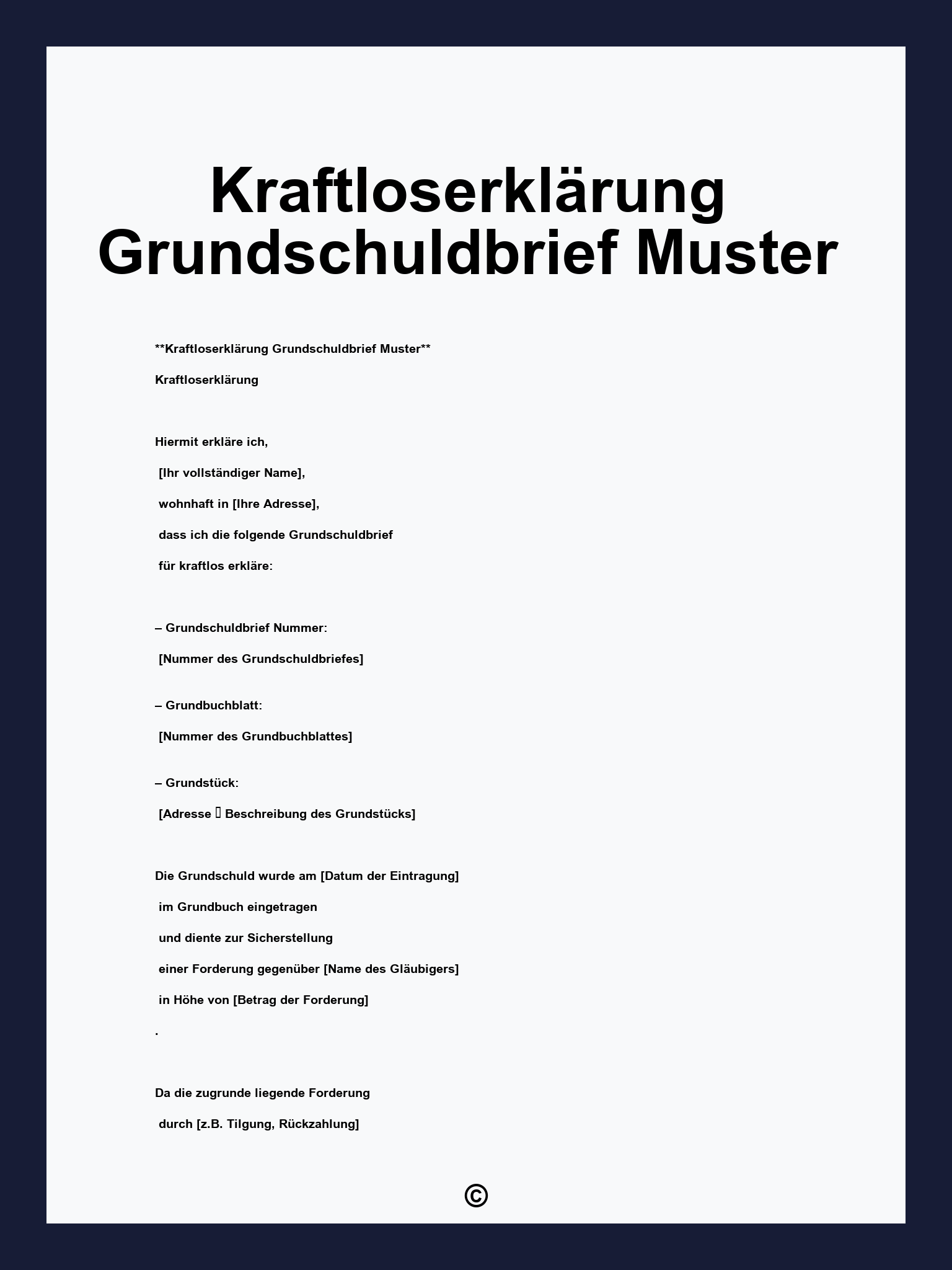 Kraftloserklärung Grundschuldbrief Muster