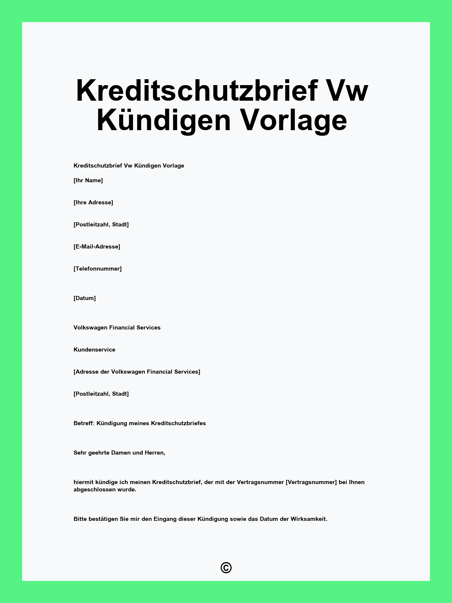 Kreditschutzbrief Vw Kündigen Vorlage