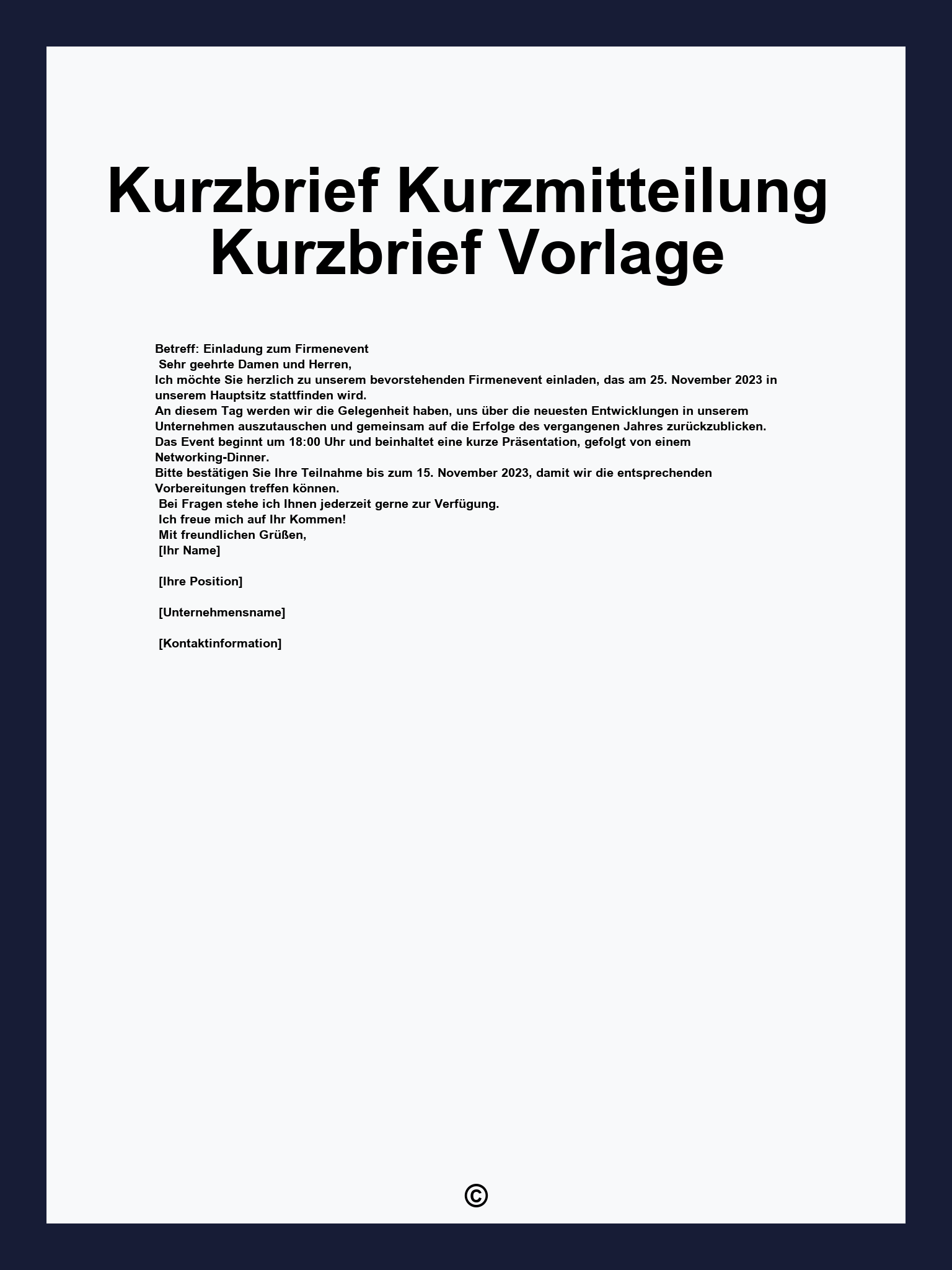 Kurzbrief Kurzmitteilung Kurzbrief Vorlage