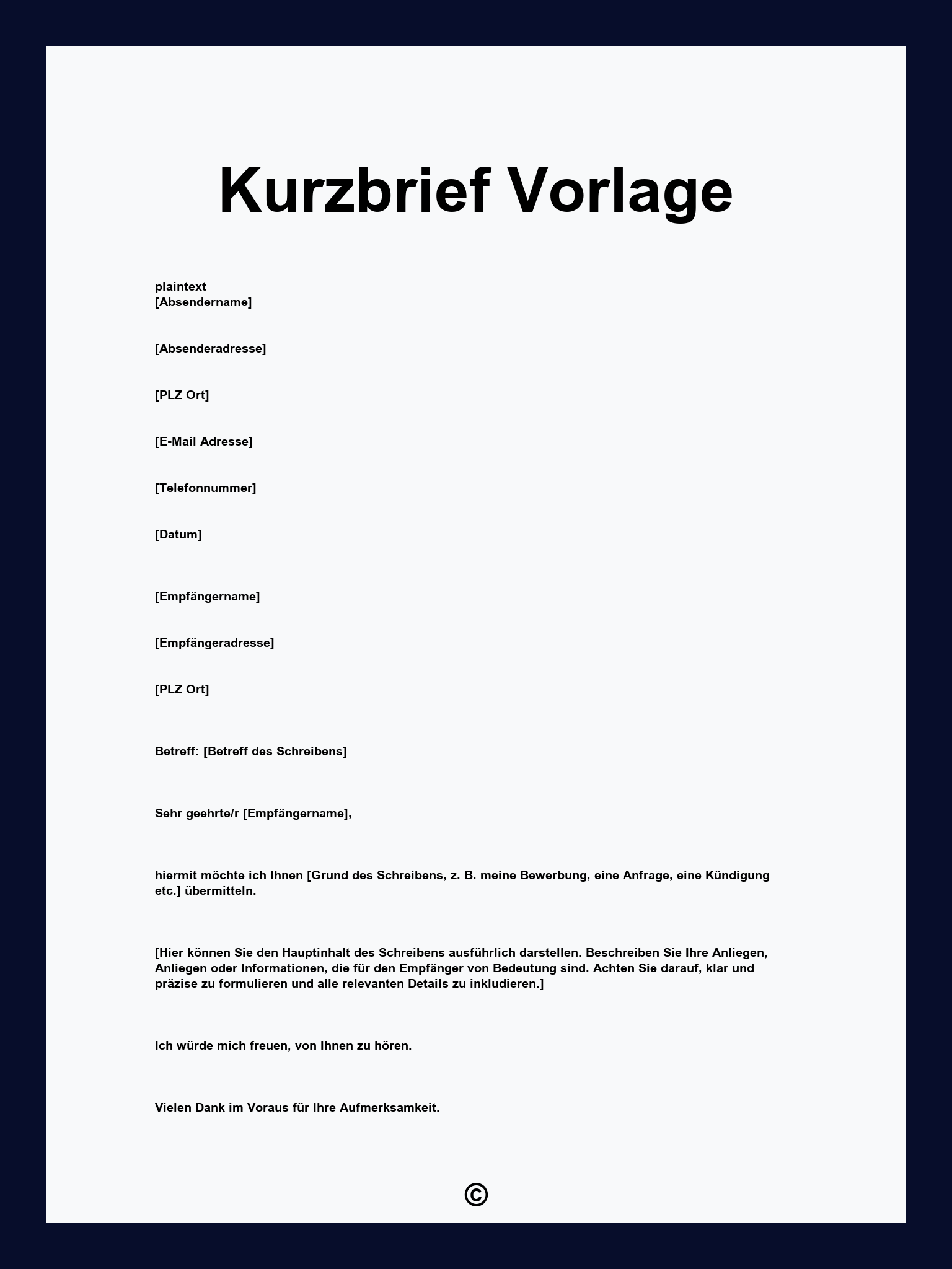 Kurzbrief Vorlage