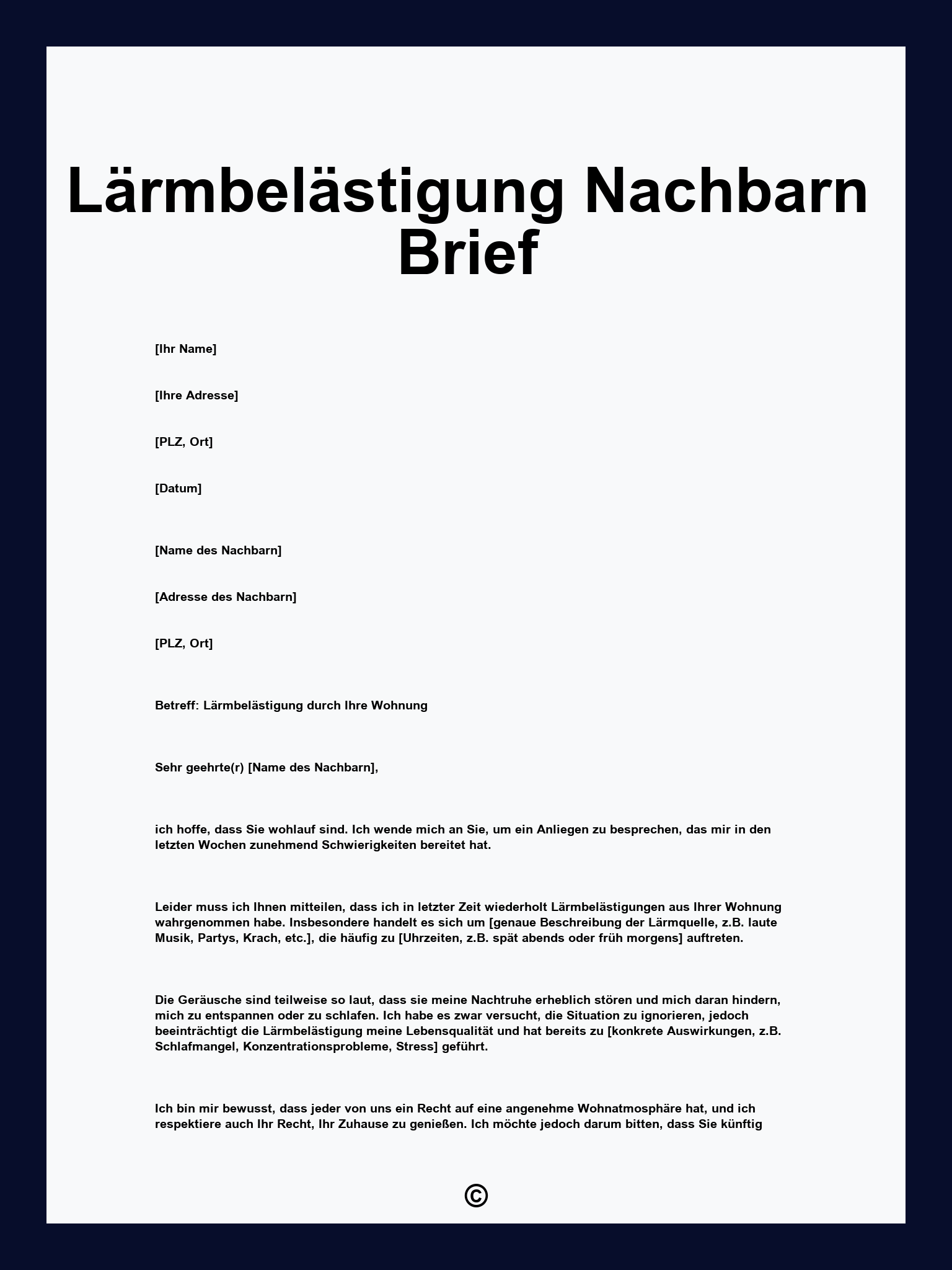 Lärmbelästigung Nachbarn Brief