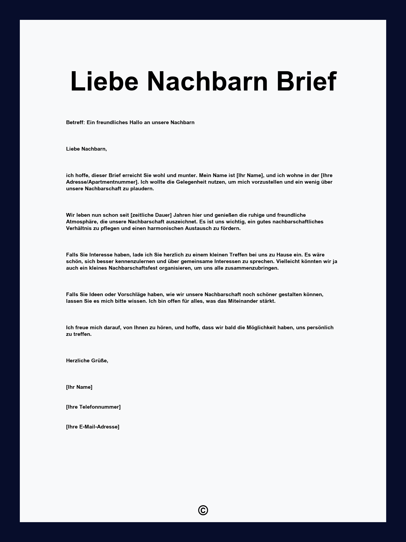 Liebe Nachbarn Brief