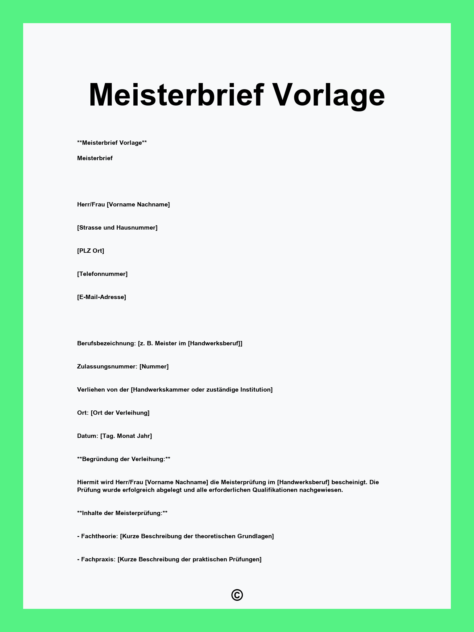Meisterbrief Vorlage