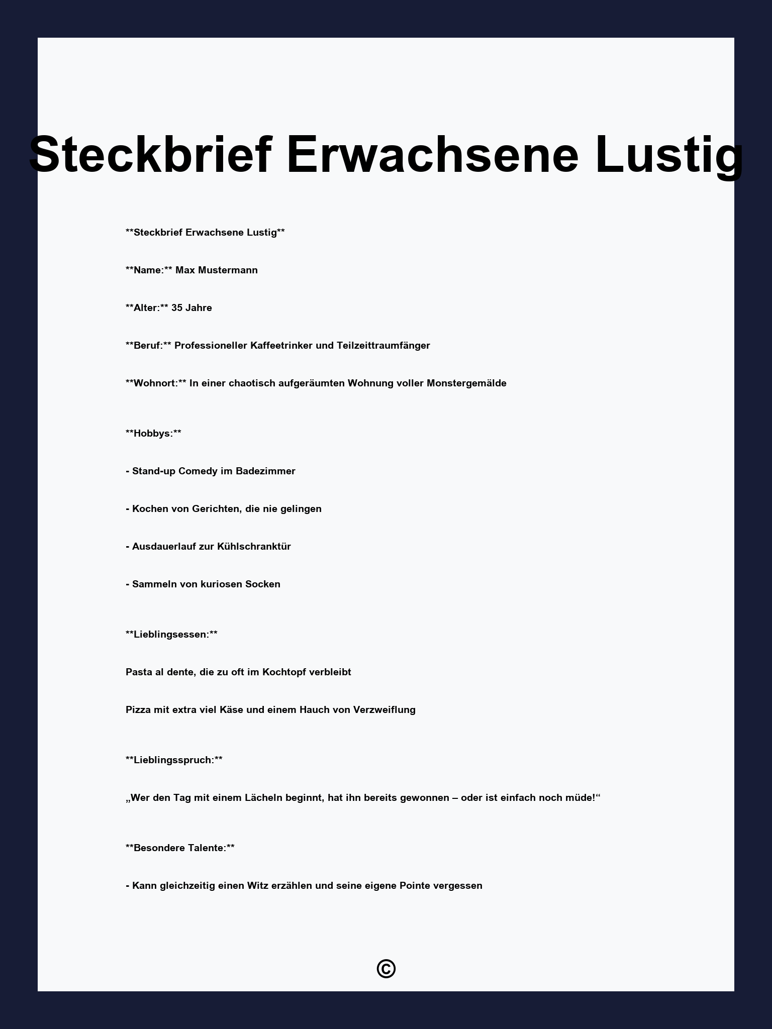 Steckbrief Erwachsene Lustig