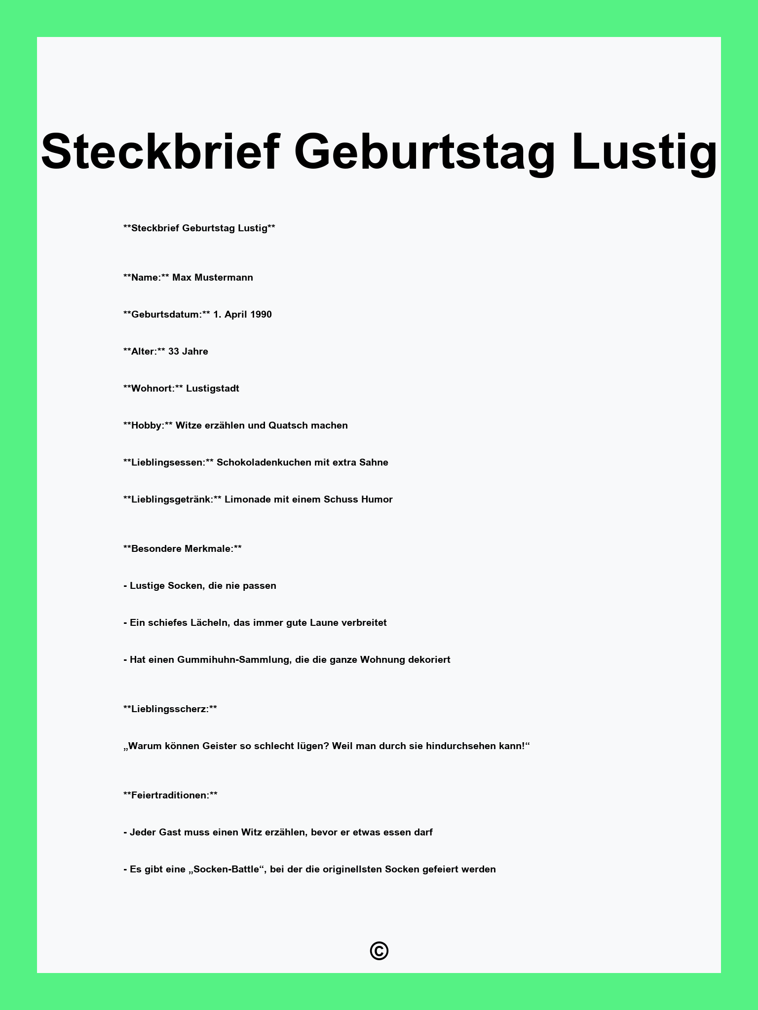 Steckbrief Geburtstag Lustig
