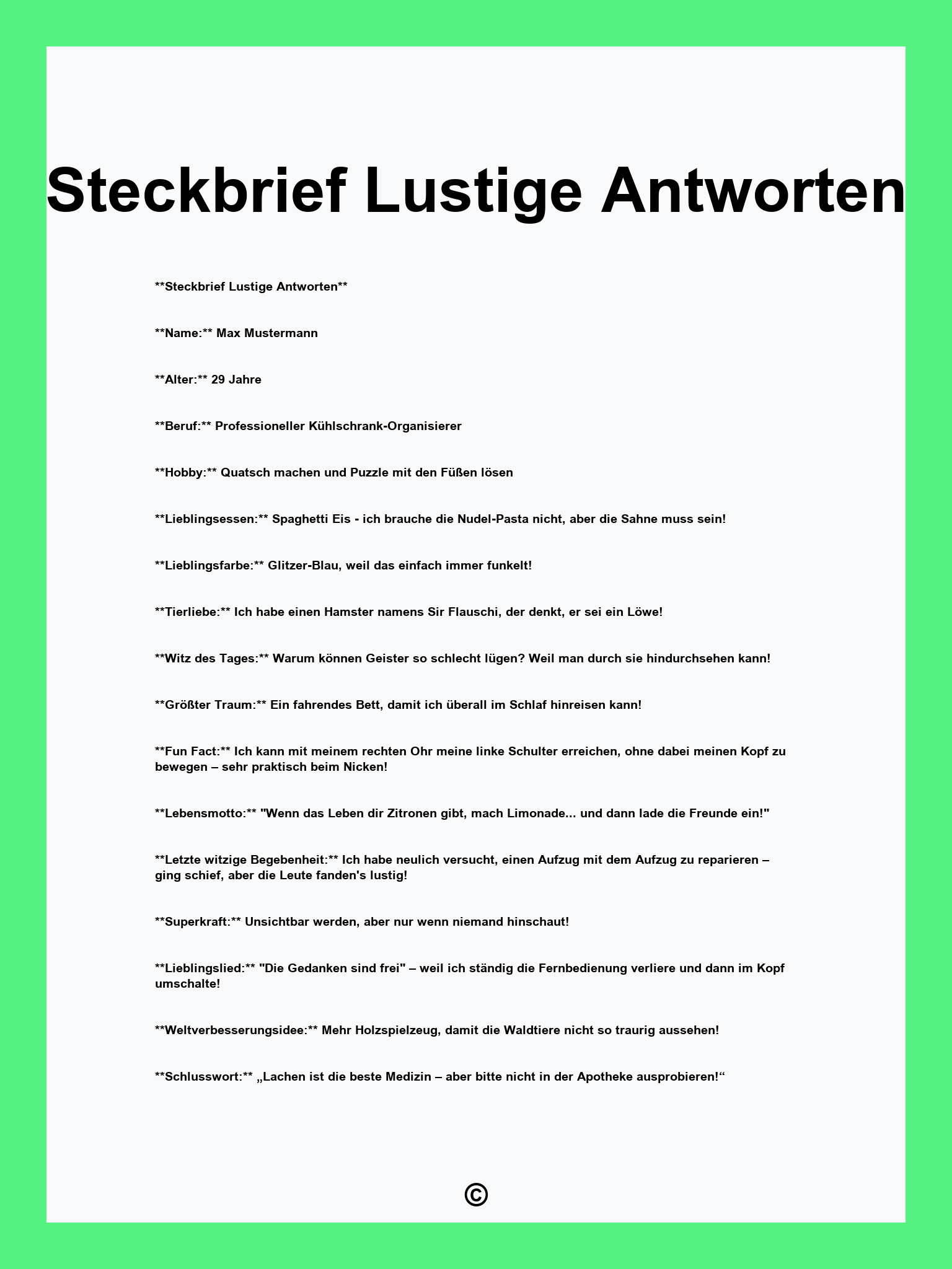 Steckbrief Lustige Antworten