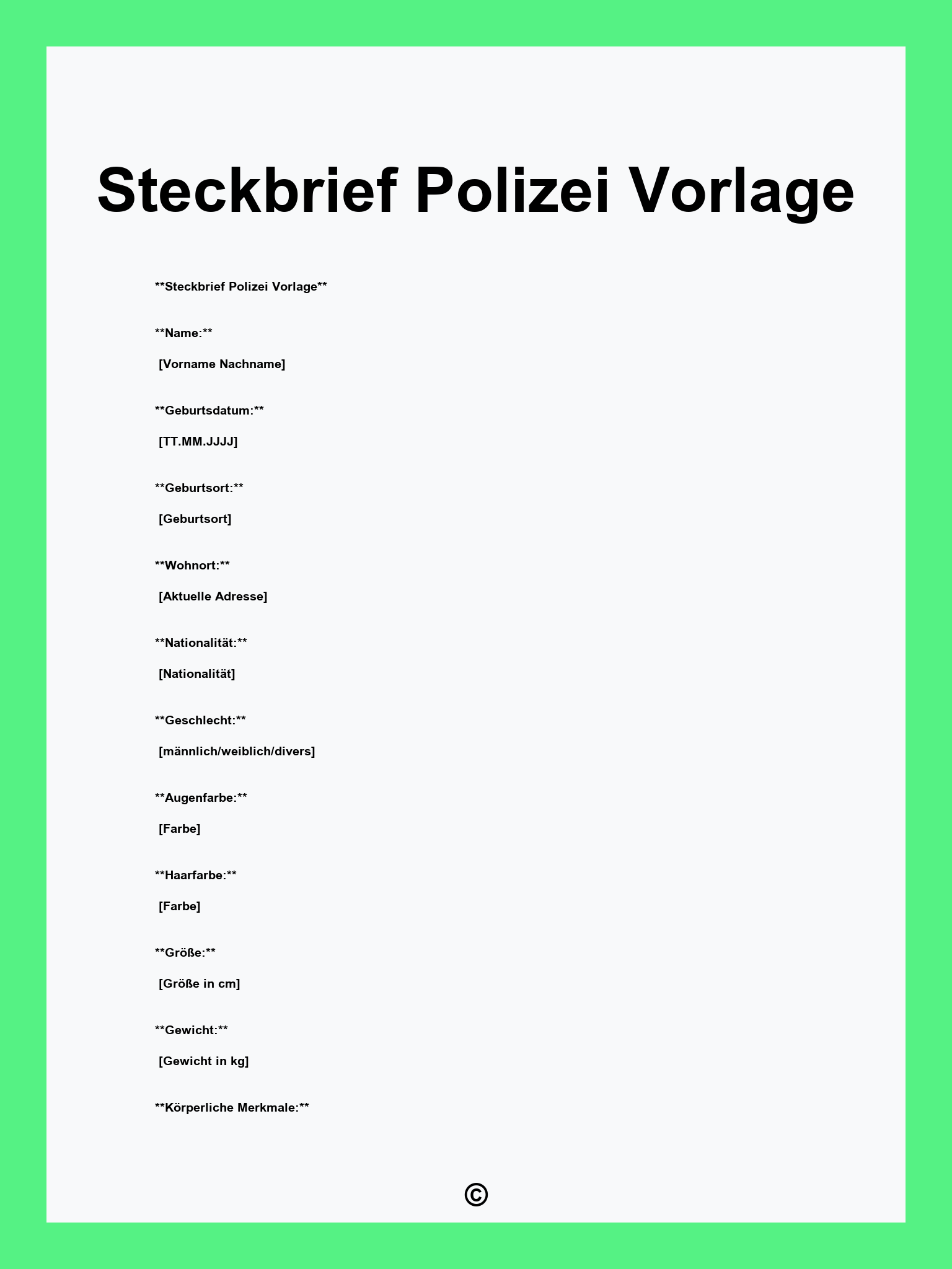 Steckbrief Polizei Vorlage