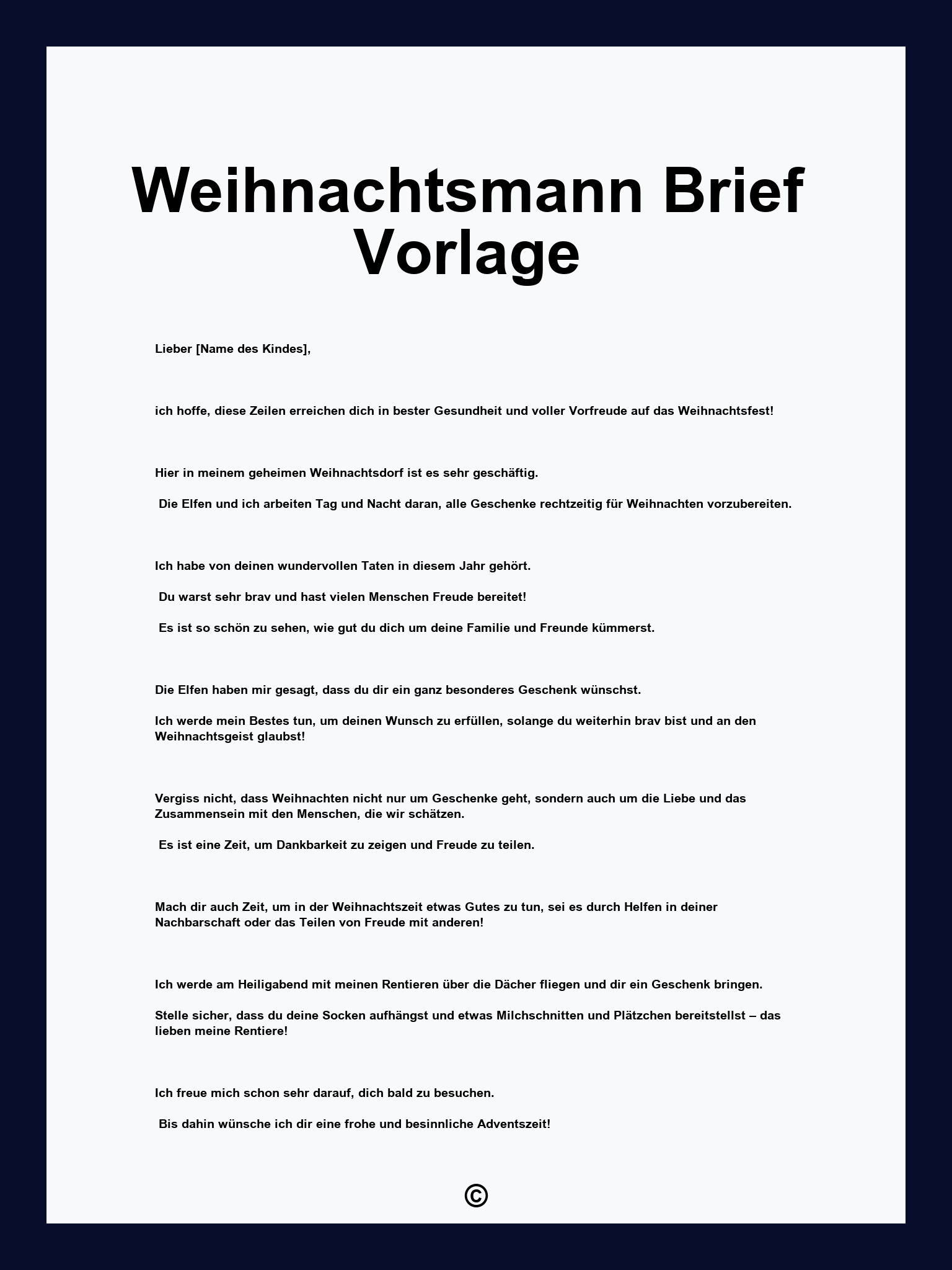 Weihnachtsmann Brief Vorlage