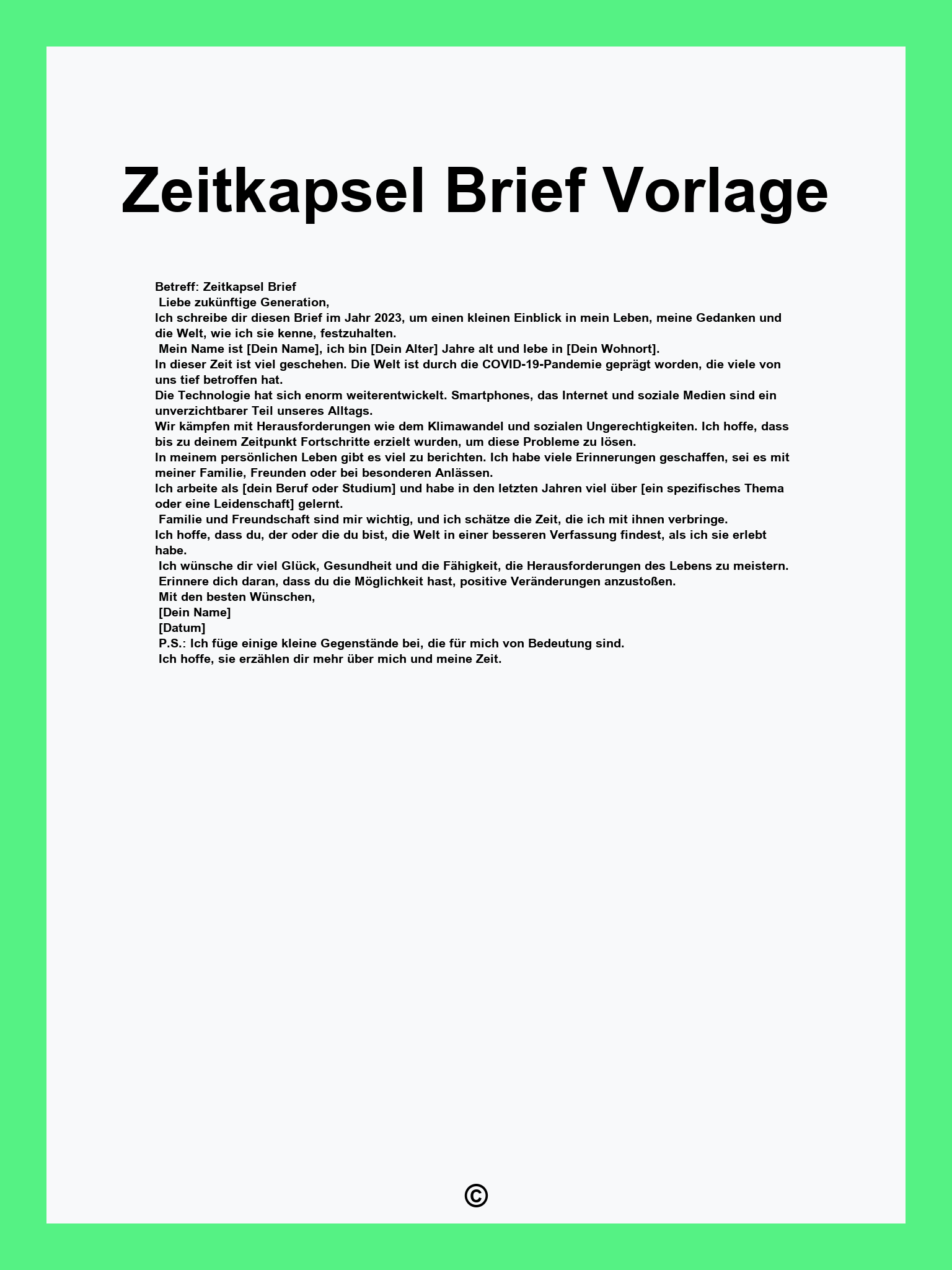 Zeitkapsel Brief Vorlage
